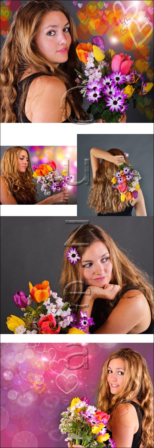     , 3 / Girl with spring flowers, 3 - stock photo